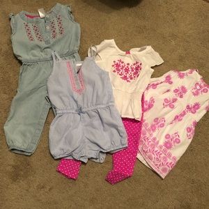 4 outfits. Pants shorts leggings and dress